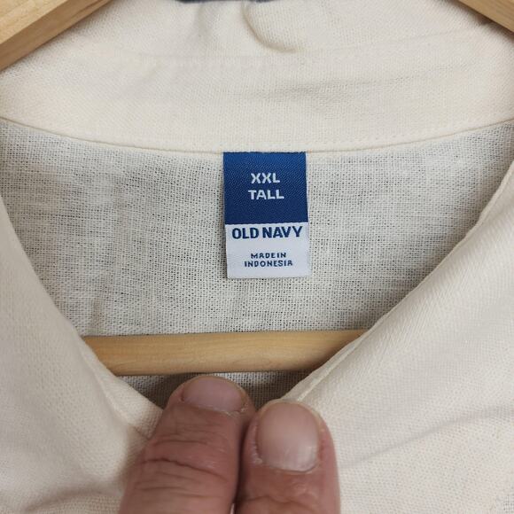 Old Navy Shirt Dress XXL Tall Cream Linen Blend Short Sleeve Button Front Pocket - Picture 3 of 10